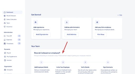 The onboarding instructions on Multiplier’s dashboard