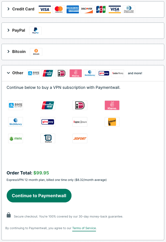 ExpressVPN payment methods