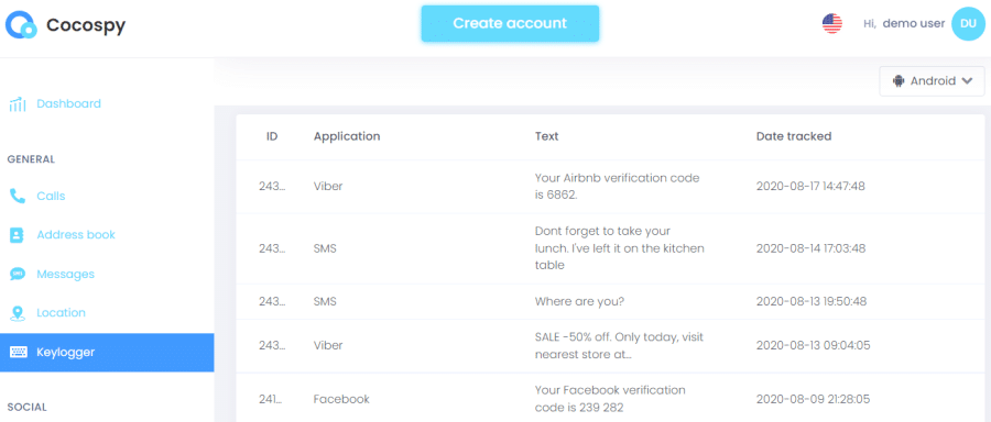 Cocospy, one of the best Android keylogger apps