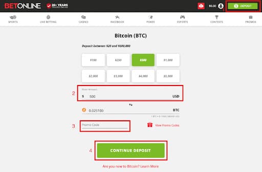 deposit bitcoin with betonline