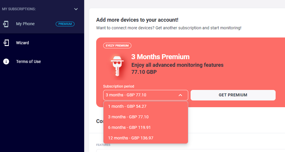 eyeZy payments dashboard