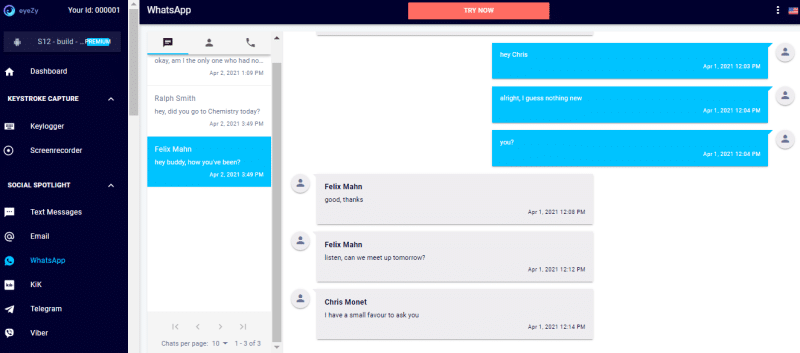 EyeZy's WhatsApp tracking