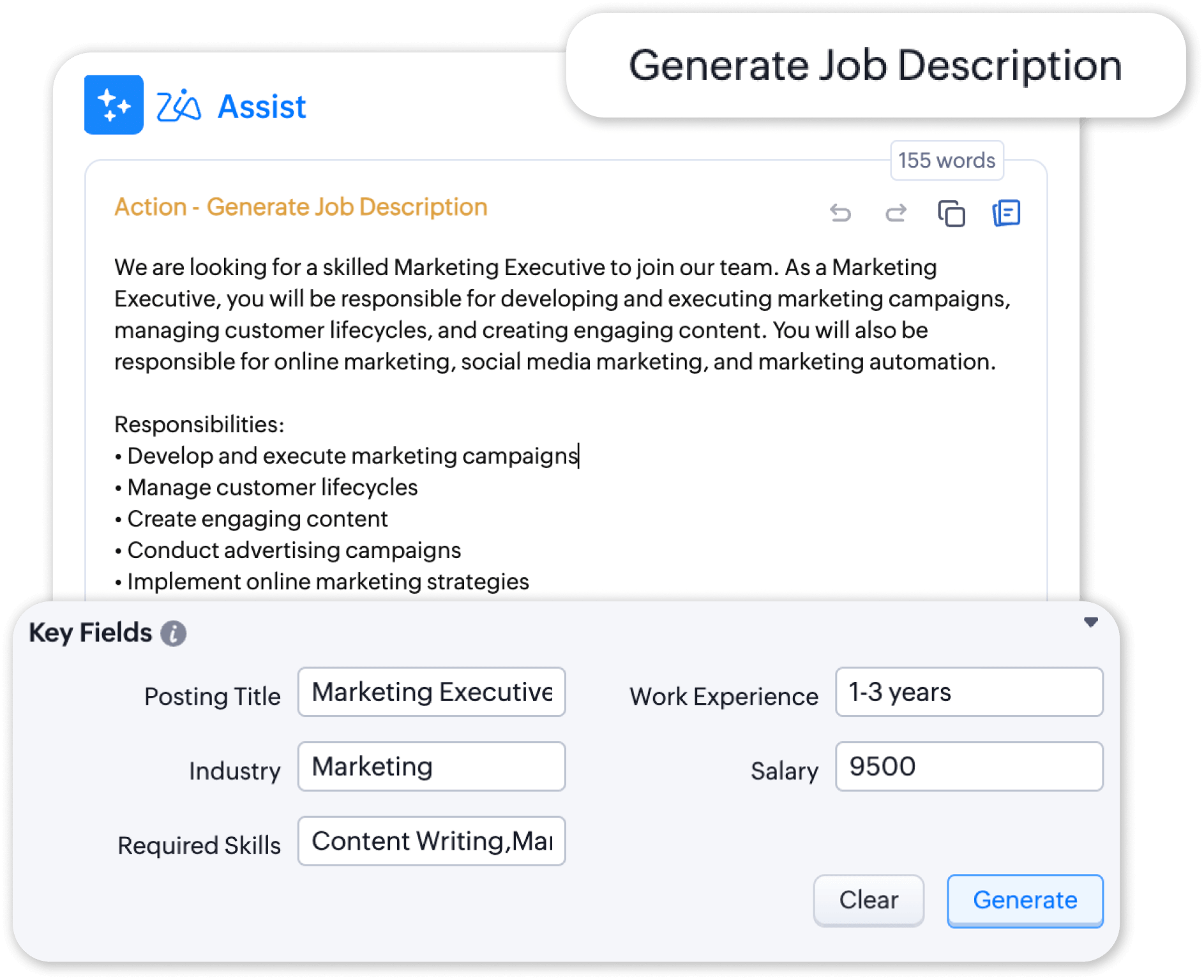 Zoho AI job description generator