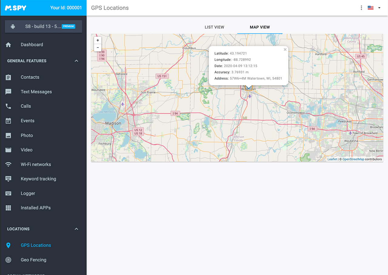 mSpy geolocation tracking feature