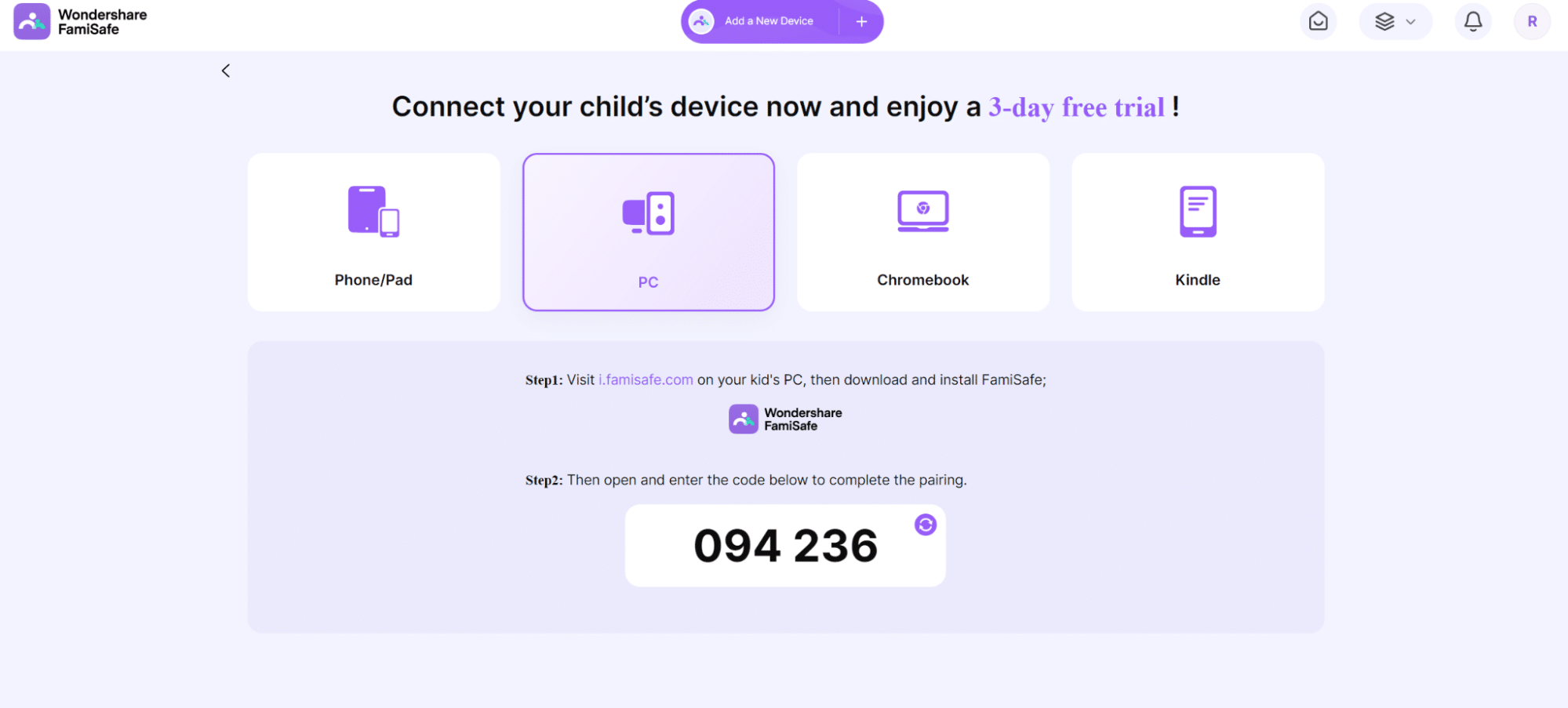 FamiSafe’s setup process