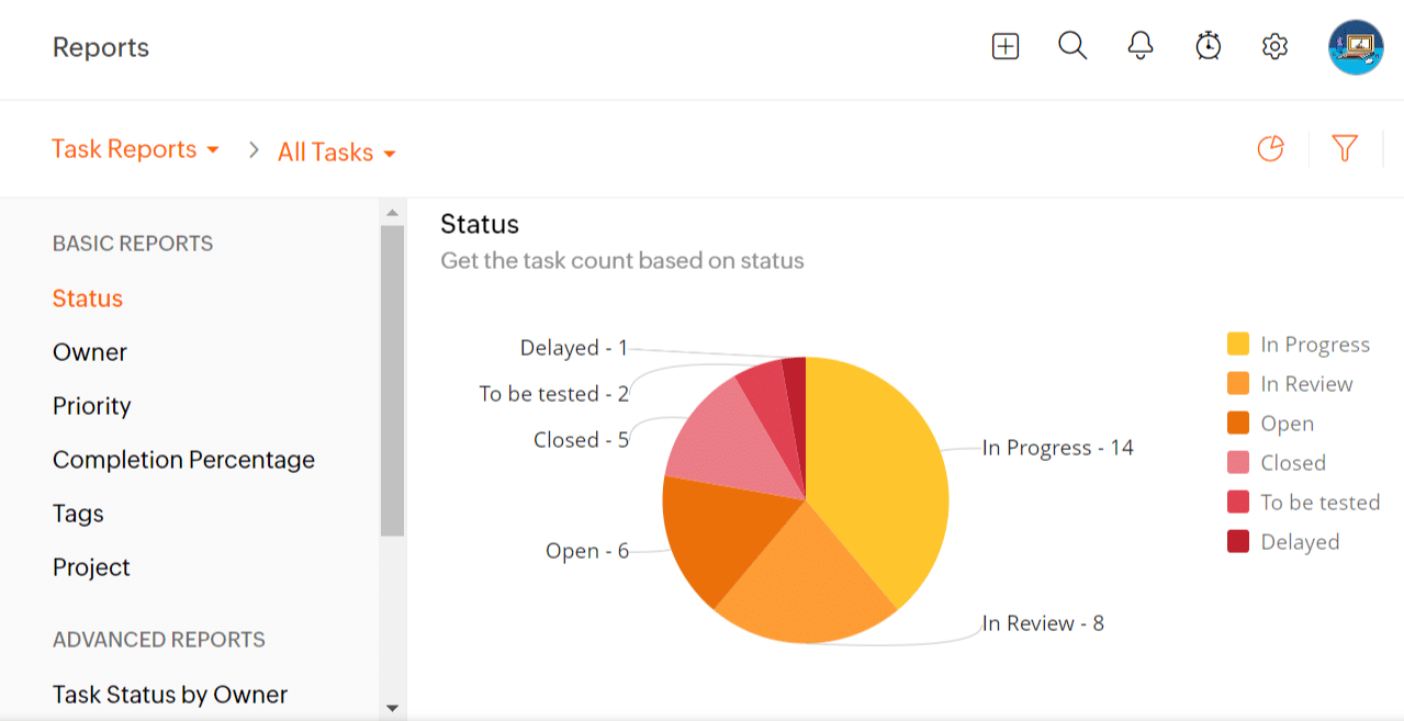 Zoho Projects reports view