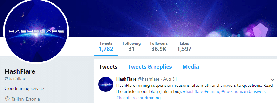 HashFlare’s official account announced its closure