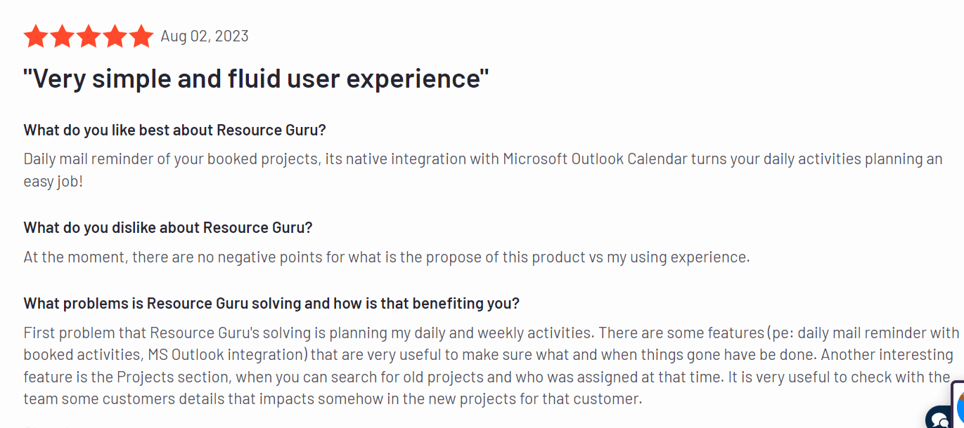 Positive Trustpilot review of ResourceGuru