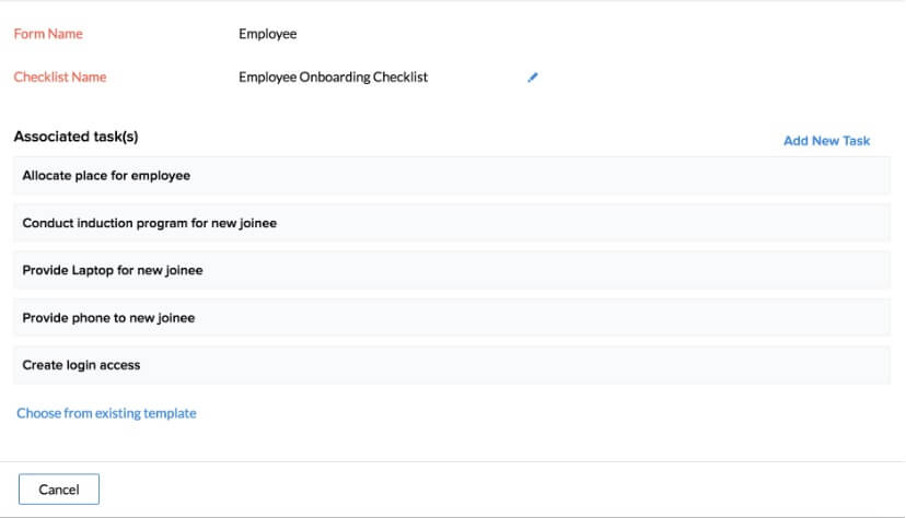 Zoho Recruit Onboarding Checklist