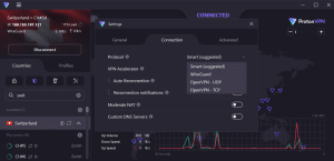 The Proton VPN user interface