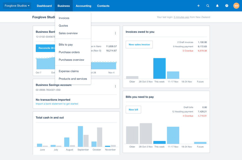 Xero accounting software interface