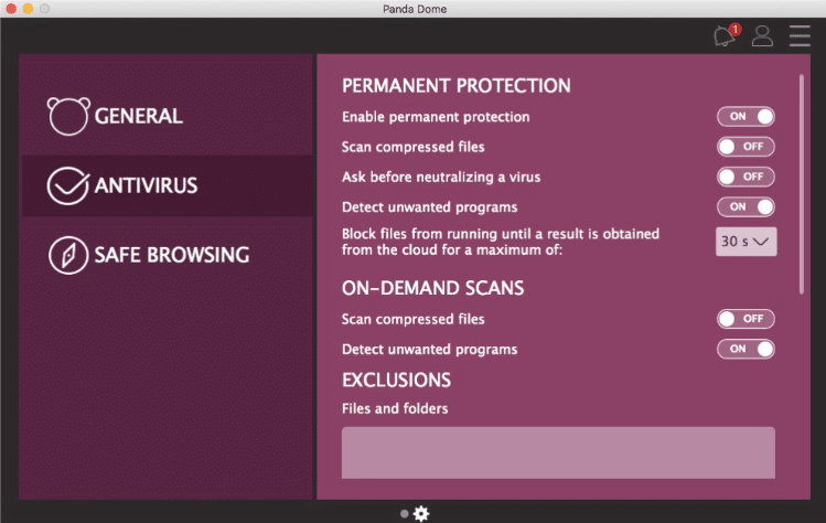 Panda dome antivirus dashboard