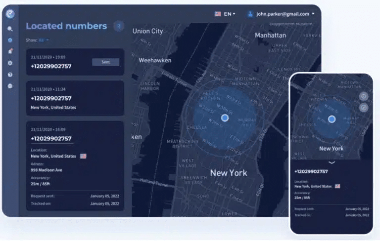 Scannero’s dashboard showing the iPhone’s location