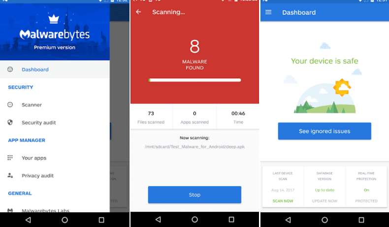 Malwarebytes mobile dashboard