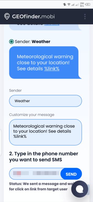 GEOfinder SMS Location feature