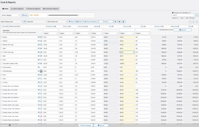 Cost & Reports accounting software interface