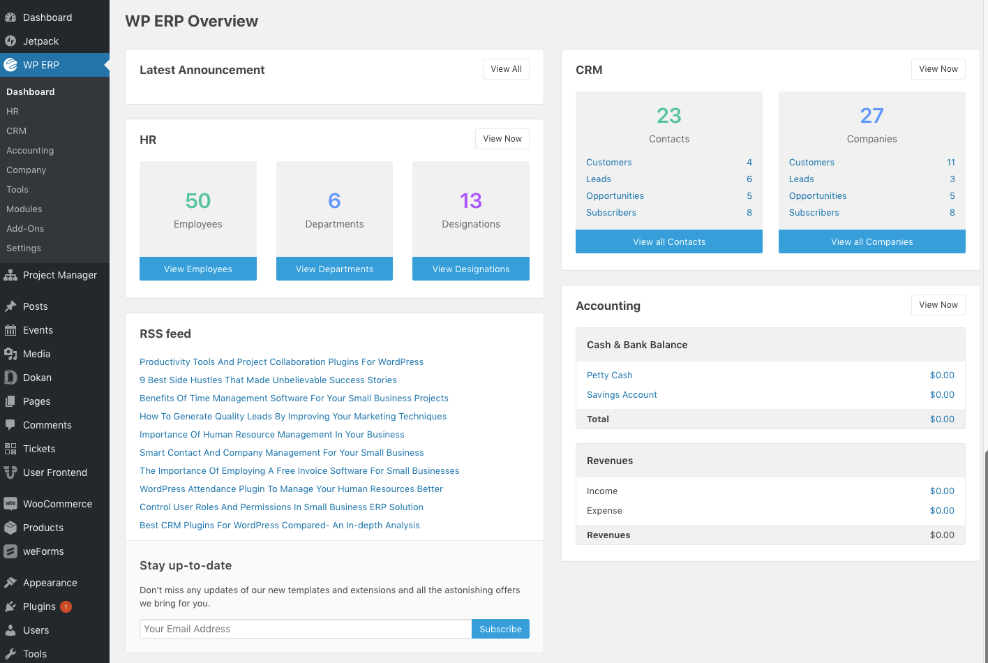 WP ERP accounting software interface