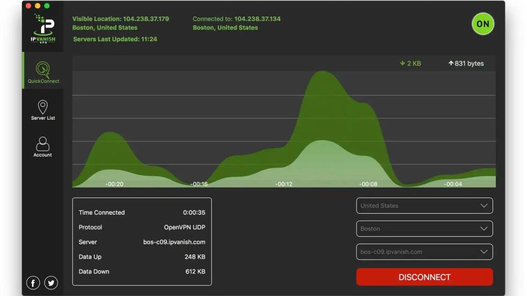 IPVanish App Speed Testing