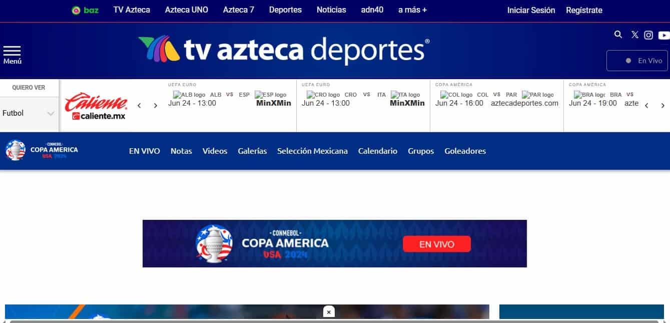 TV Azteca Sports Watch Copa America Interface