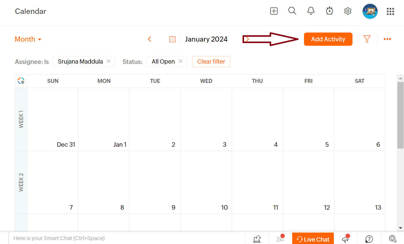 Zoho Projects calendar