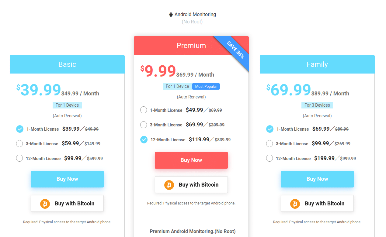 Cocospy app pricing plans