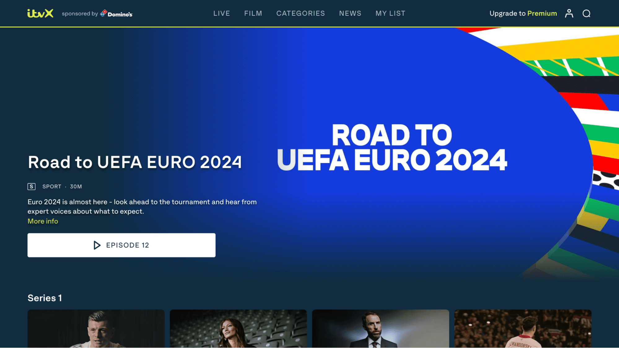 TVNZ listing the upcoming live EURO matches in 2024