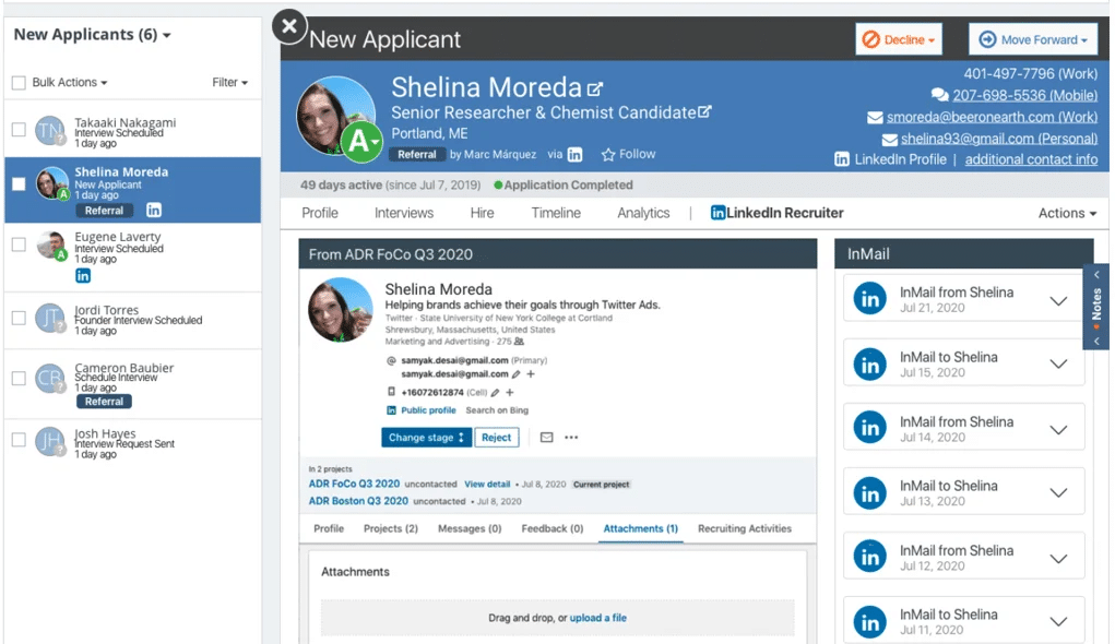 ClearCompany's LinkedIn feature for tracking applications