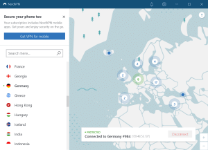 NordVPN's interface