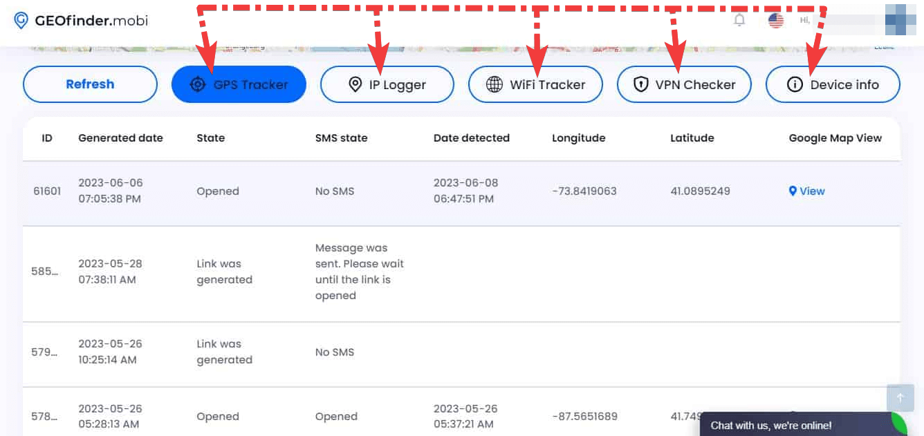 GEOfinder’s web user interface