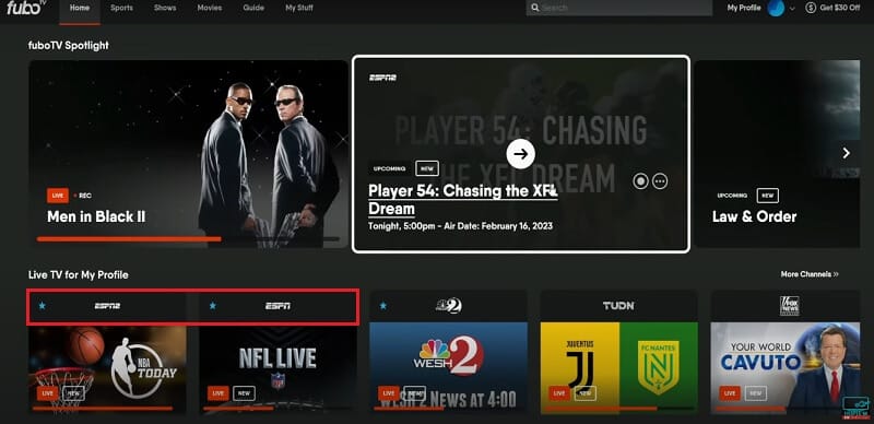 FuboTV Interface