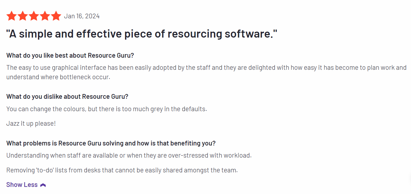 Truspilot review of ResourceGuru