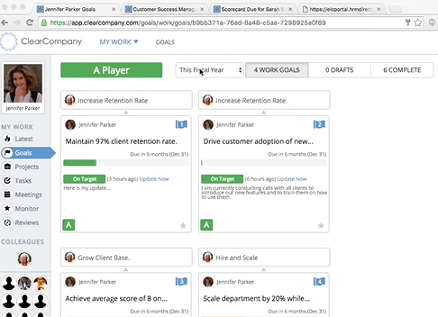Viewing your work and goals on ClearCompany