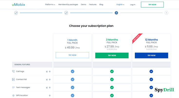 uMobix parental control app pricing plans