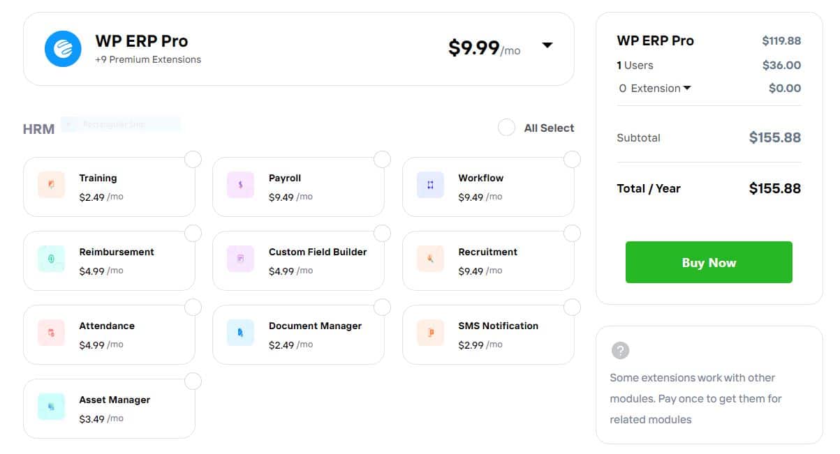 WP ERP extension pricing