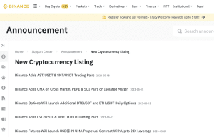 Official Binance listing announcement