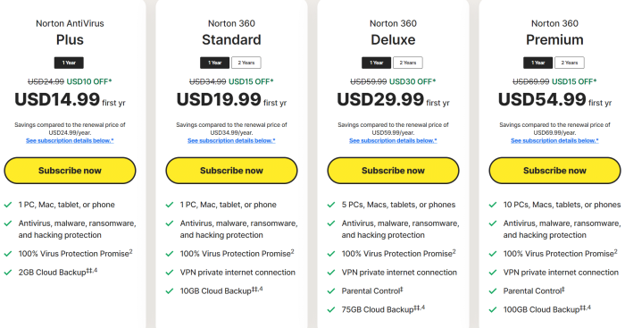 Norton’s pricing options