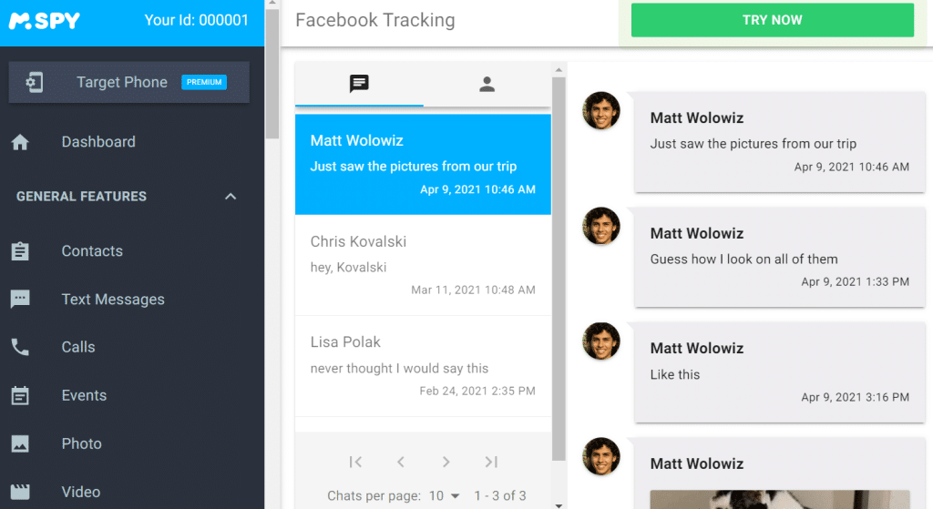 mSpy Facebook tracking feature