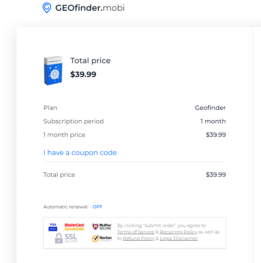 GEOfinder spy app pricing