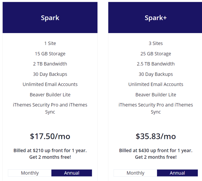 Liquid Web’s first two paid plans 