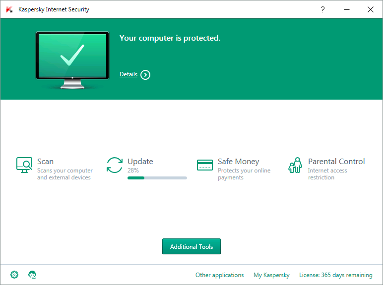 Kaspersky's interface | Popular spy app removal software for businesses