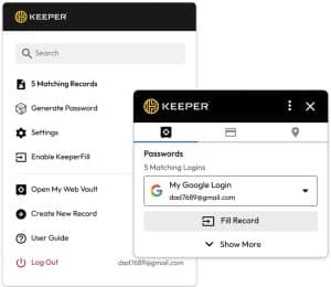 Keeper autofill feature