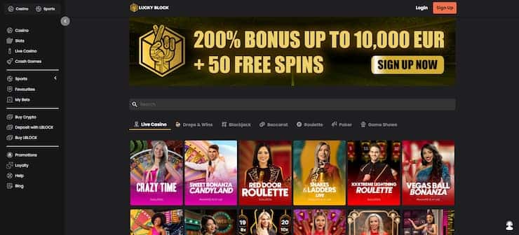 Play live Casino Games at Lucky Block Casino