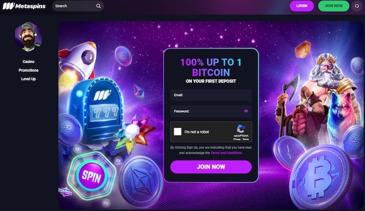 Play slots with BTC at Metaspins casino