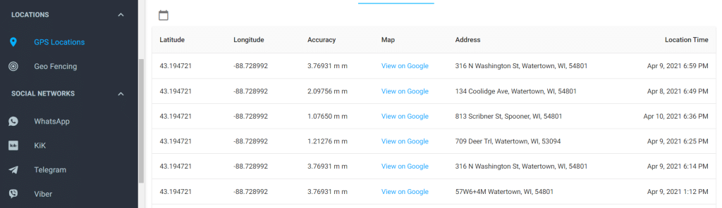 mSpy dashboard | Boyfriend Location Tracking