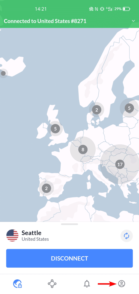 NordVPN android dashboard