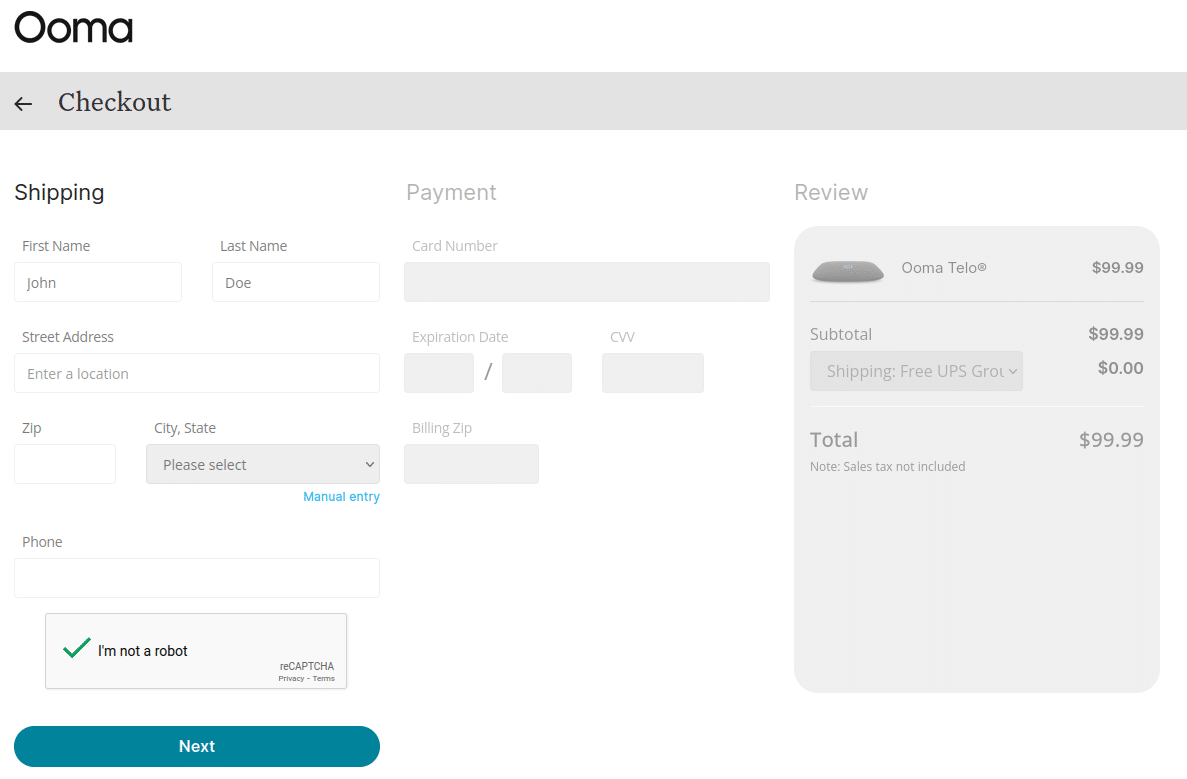 ooma purchase screenshot US virtual phone