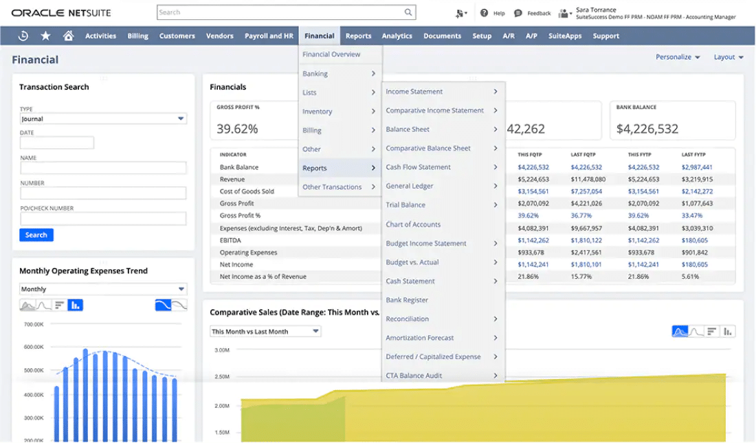 Oracle NetSuite financial reports