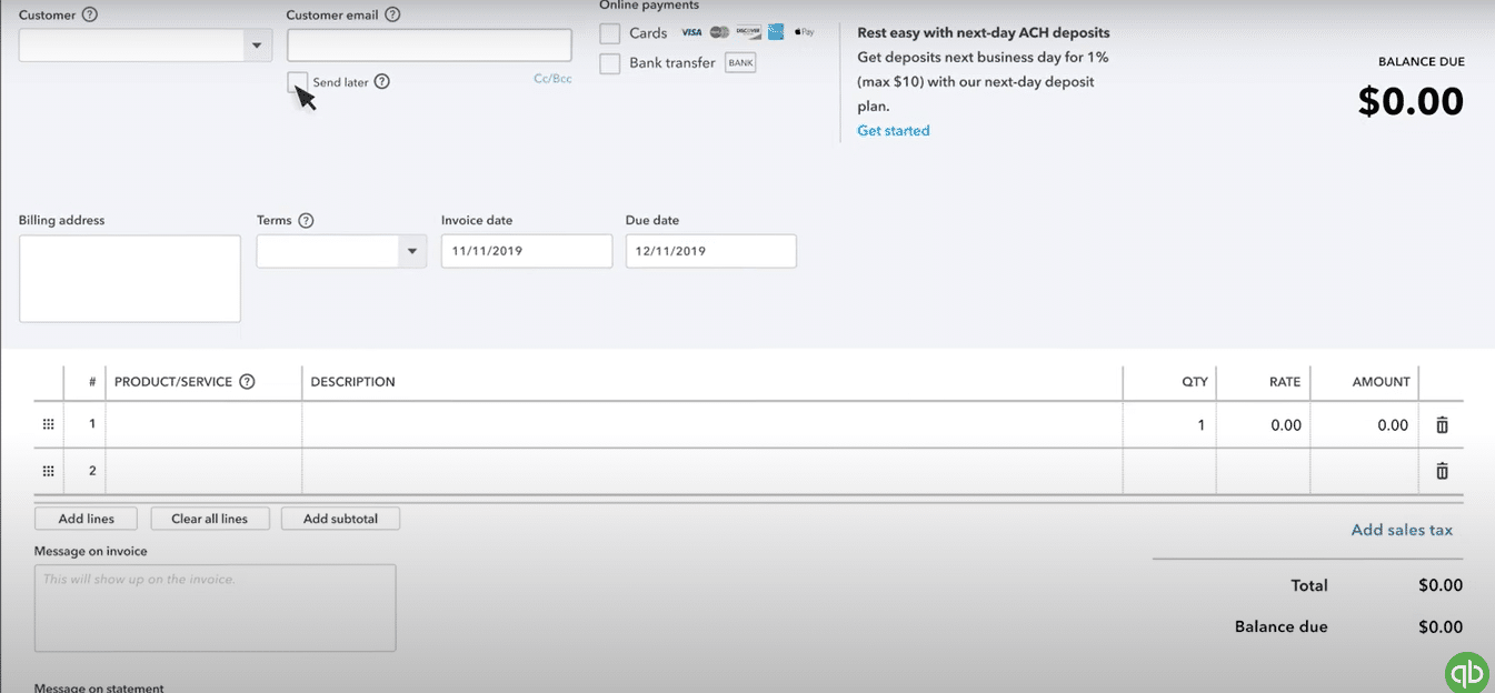 QuickBooks invoicing