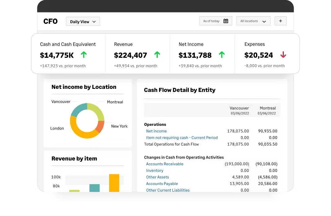 Sage Intacct cash flow dashboard