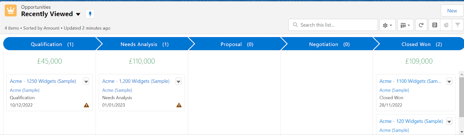 Salesforce Opportunities Recently Viewed